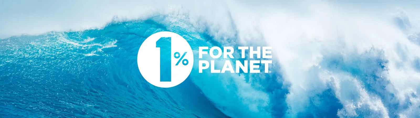The 1% for the Planet logo over a breaking ocean wave