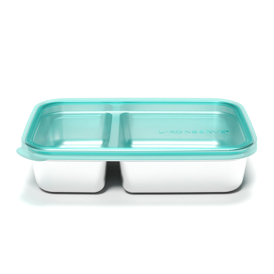 2 Compartment Divided Rectangle Food Storage Container 828ml/28oz - Island Teal
