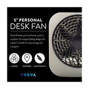 Treva 5 Inch Battery Powered Folding Desk Fan - 2 Pack