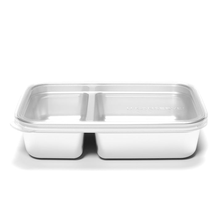 2 Compartment Divided Rectangle Food Storage Container 828ml/28oz - Clear