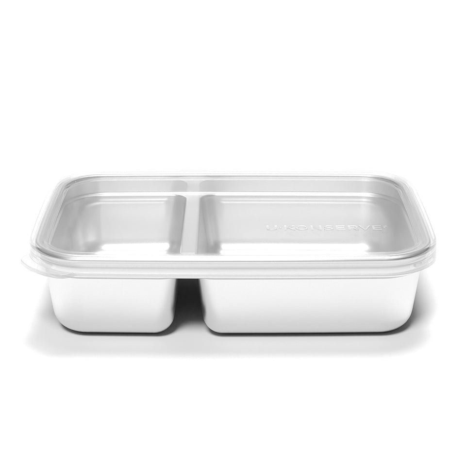 2 Compartment Divided Rectangle Food Storage Container 828ml/28oz - Clear
